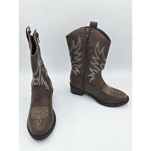 Roper Brand Little Kids Youth Size 11 M Blue Brown Leather Cowboy Western Boots‎